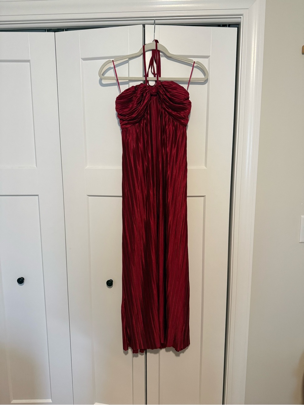 Vici Burgundy Pleated Halter Maxi Dress
